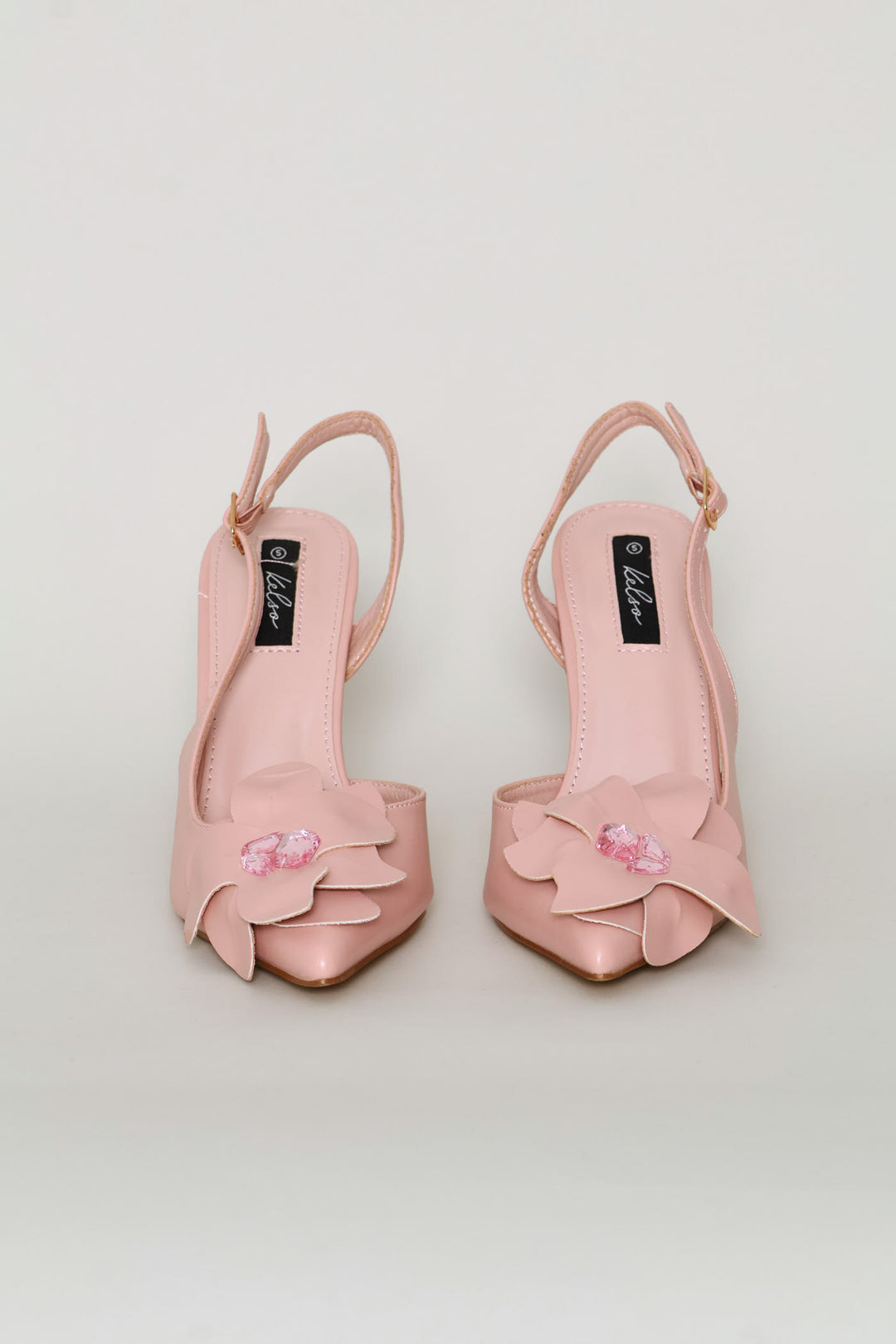 Flower Diamante Trim Pointed Toe Stiletto Mule Heel - Dusty Pink