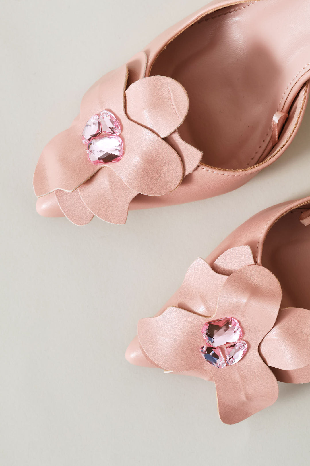 Flower Diamante Trim Pointed Toe Stiletto Mule Heel - Dusty Pink