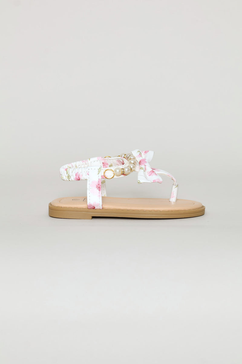 Pre-Girls Printed Thong Sandal - White