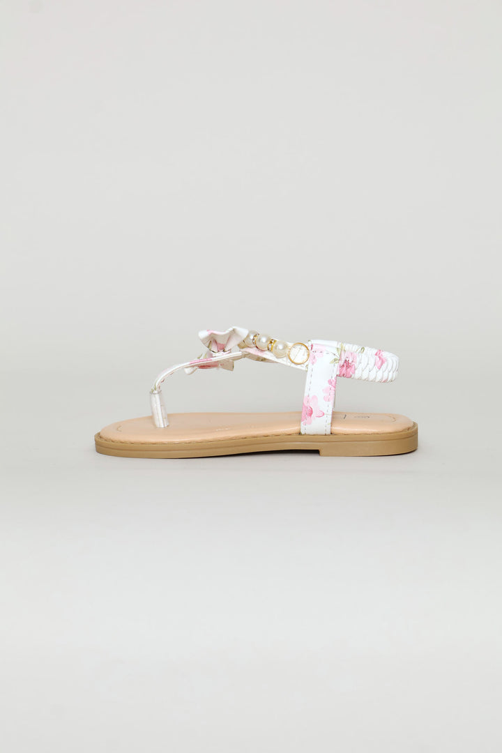 Pre-Girls Printed Thong Sandal - White