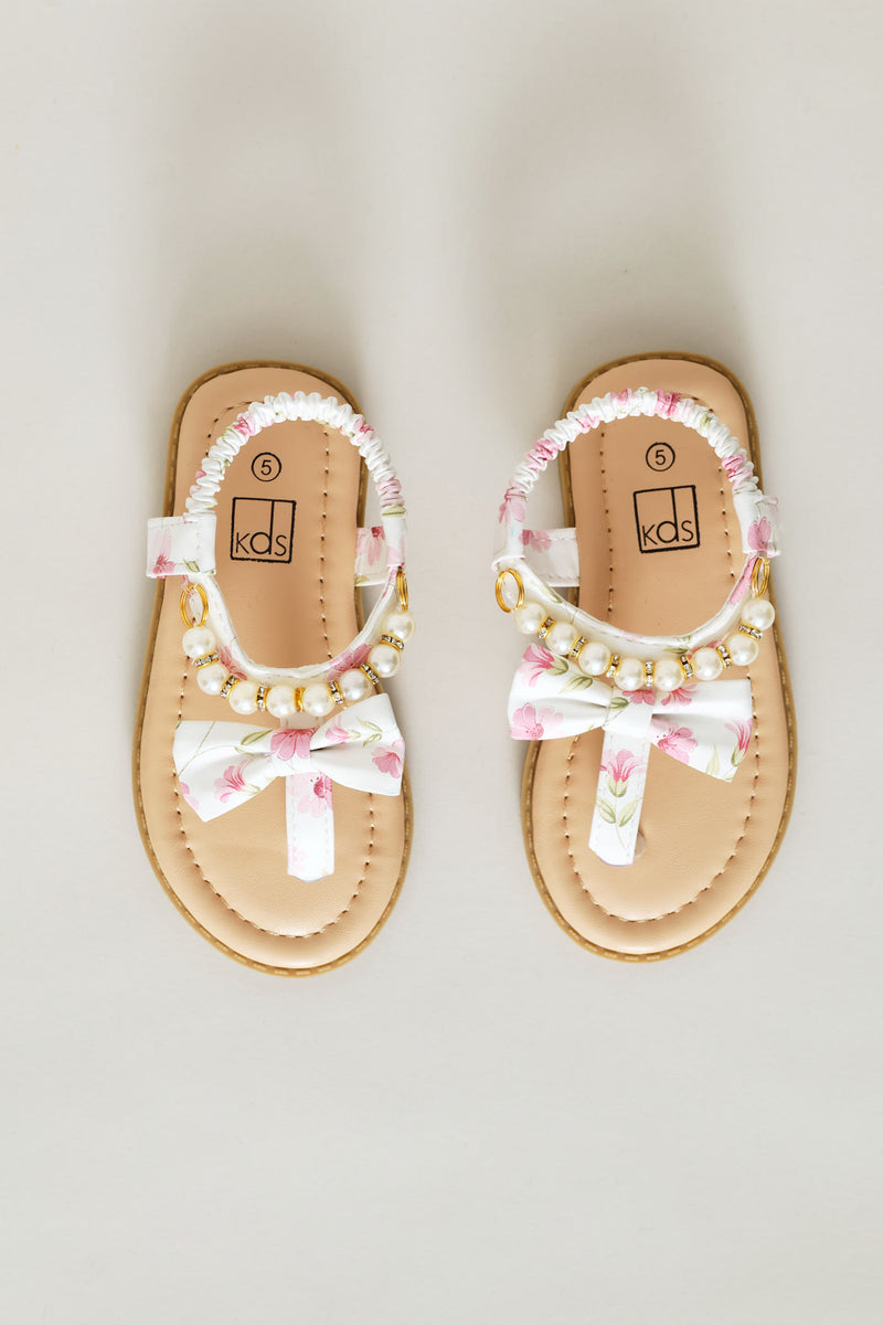 Pre-Girls Printed Thong Sandal - White