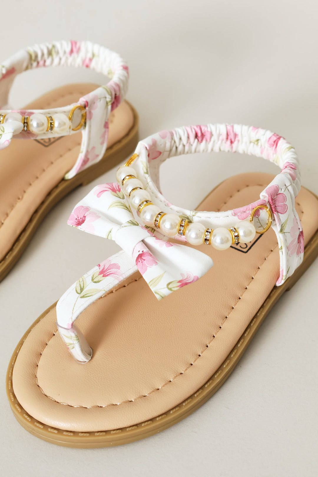 Pre-Girls Printed Thong Sandal - White
