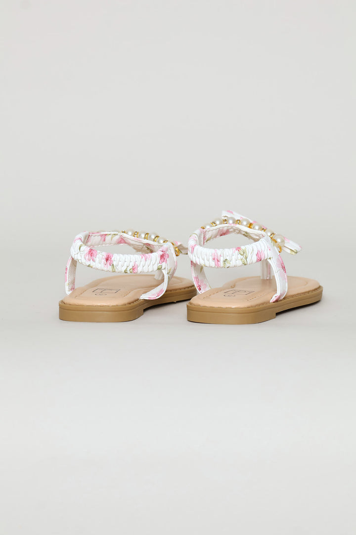 Pre-Girls Printed Thong Sandal - White