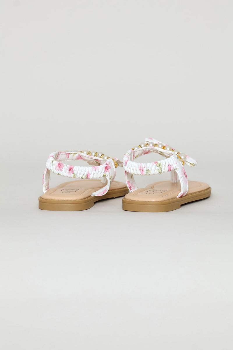 Pre-Girls Printed Thong Sandal - White
