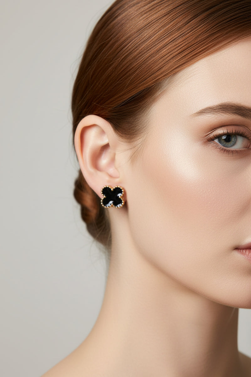 2 Pack Enamel Clover Stud & Pendant Necklace - Gold/Black