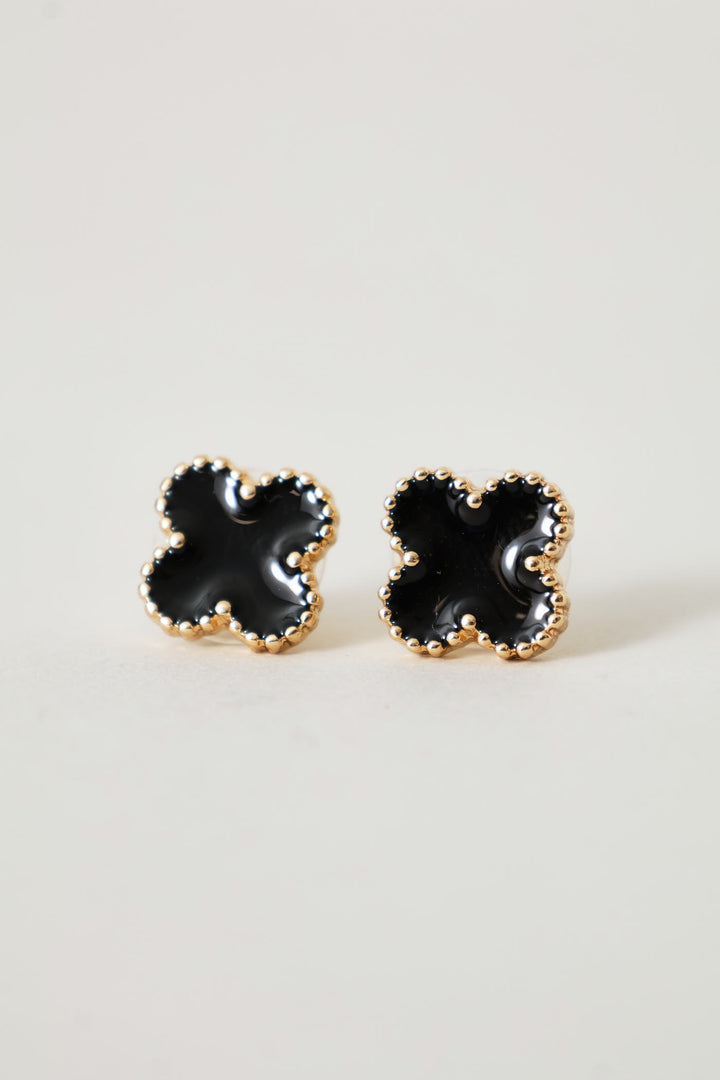 2 Pack Enamel Clover Stud & Pendant Necklace - Gold/Black