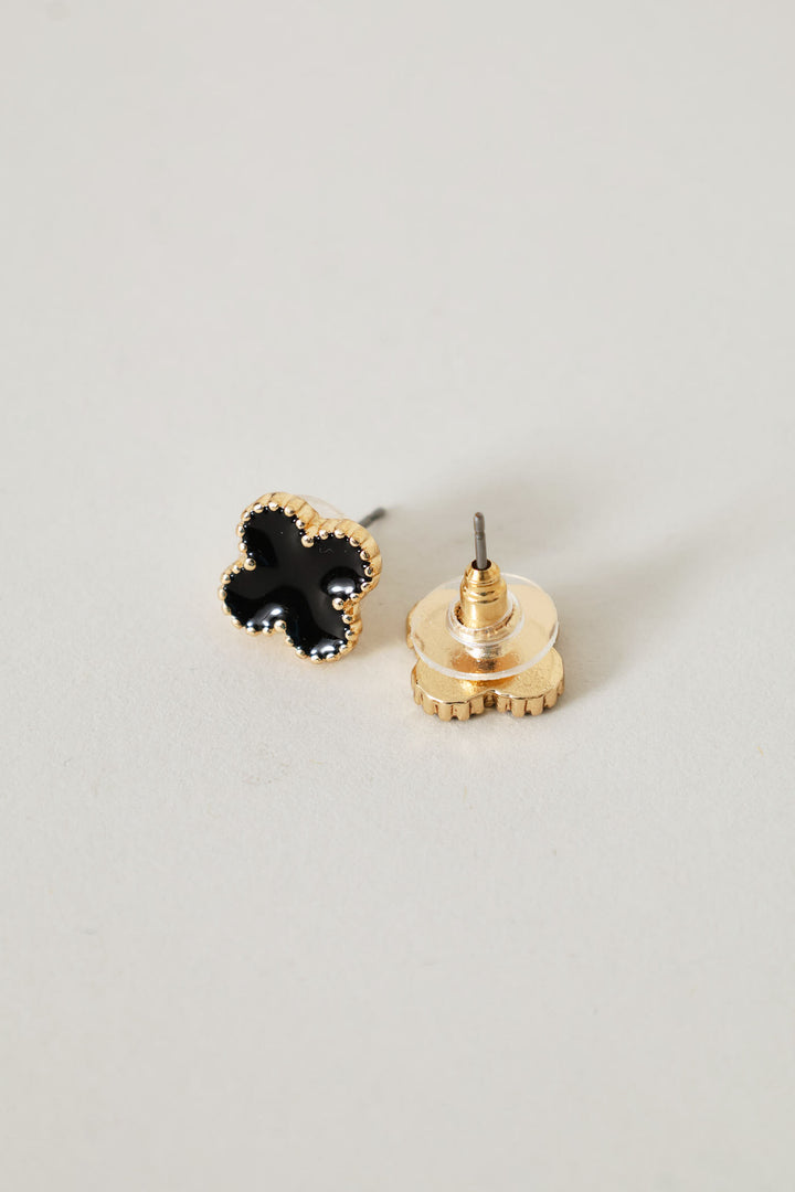 2 Pack Enamel Clover Stud & Pendant Necklace - Gold/Black