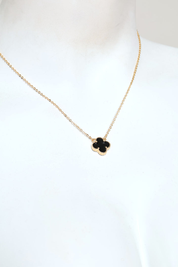 2 Pack Enamel Clover Stud & Pendant Necklace - Gold/Black