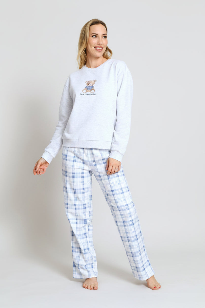 Long Sleeve Teddy Fleece Pullover & Woven Pant Sleep Set