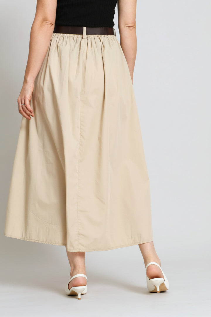 Belted Poplin Midi Skirt - Stone