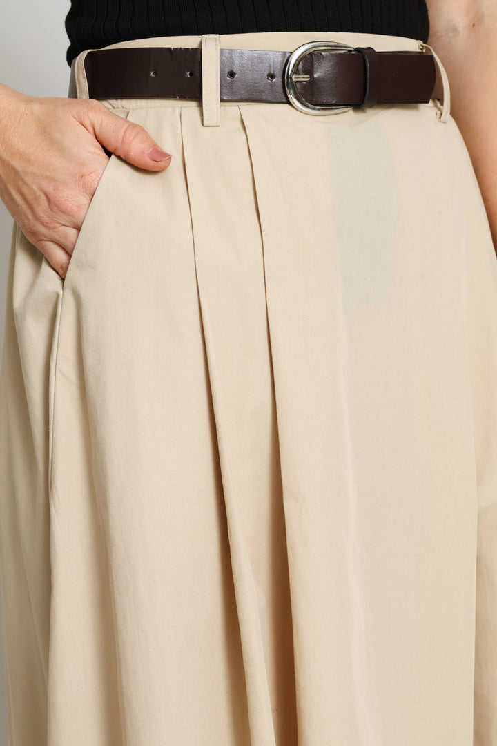 Belted Poplin Midi Skirt - Stone