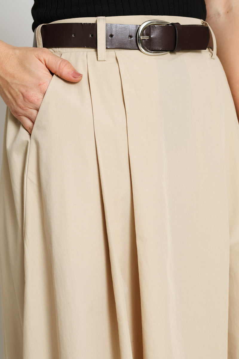 Belted Poplin Midi Skirt - Stone