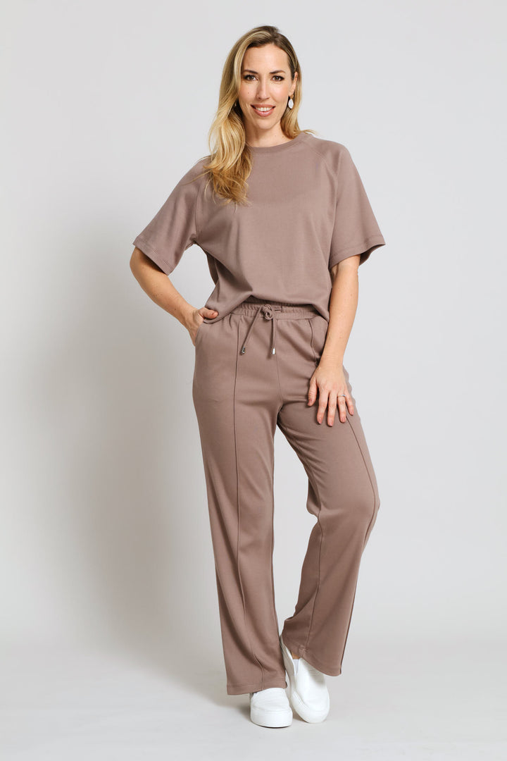 Pinched Seam Sports Stripe Wide Leg Pant - Taupe