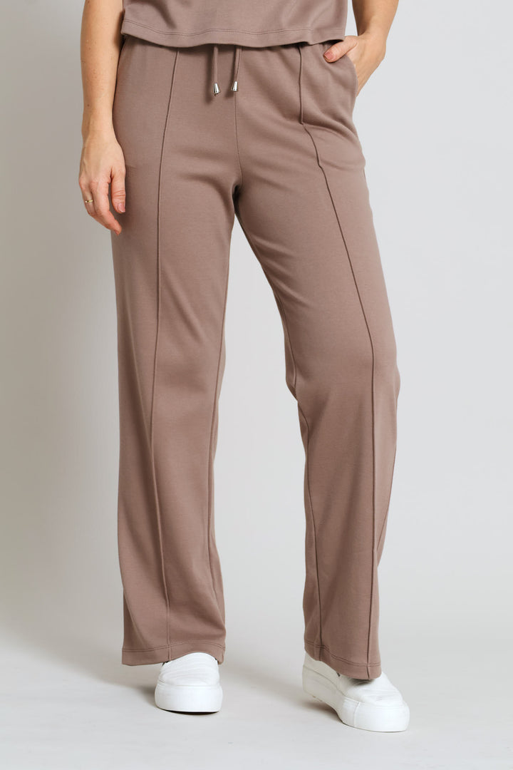 Pinched Seam Sports Stripe Wide Leg Pant - Taupe