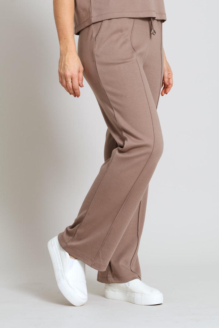 Pinched Seam Sports Stripe Wide Leg Pant - Taupe