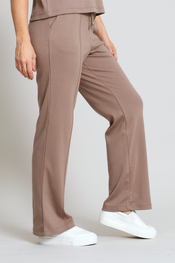 Pinched Seam Sports Stripe Wide Leg Pant - Taupe
