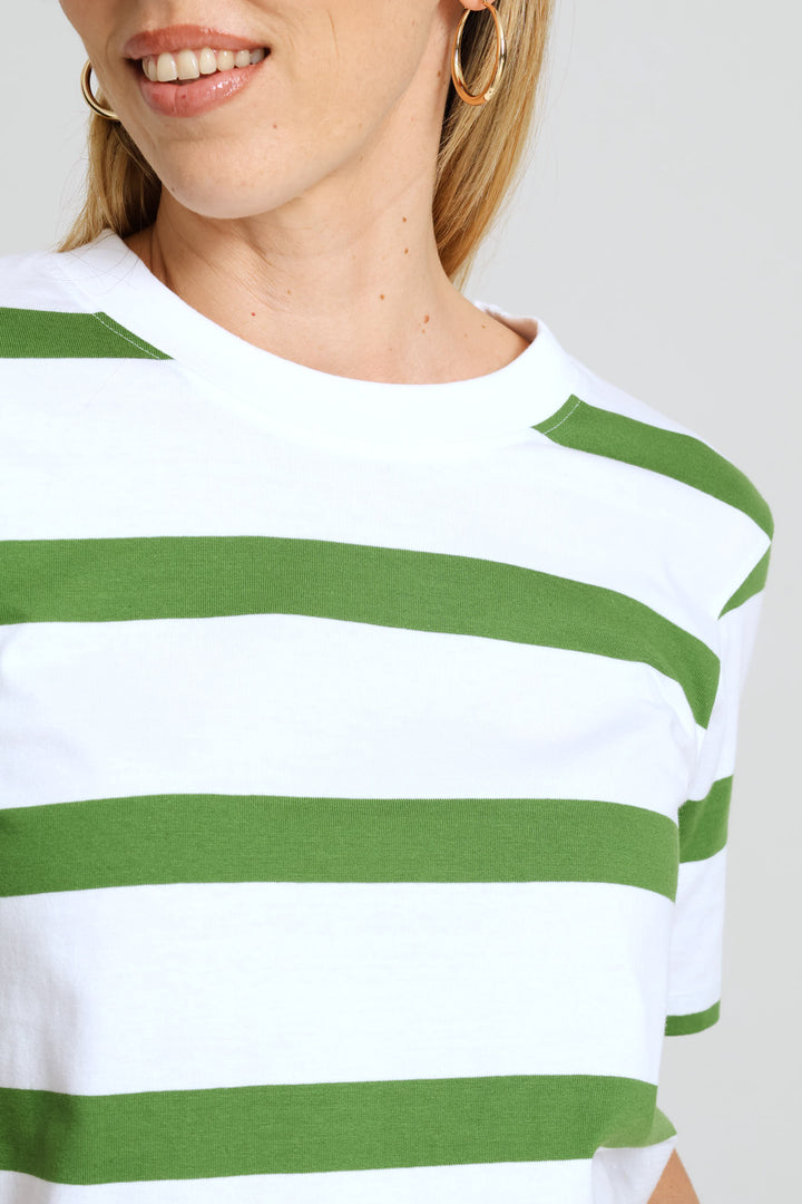 Stripe Cotton Rib Neck Boxy Tee - White/Green