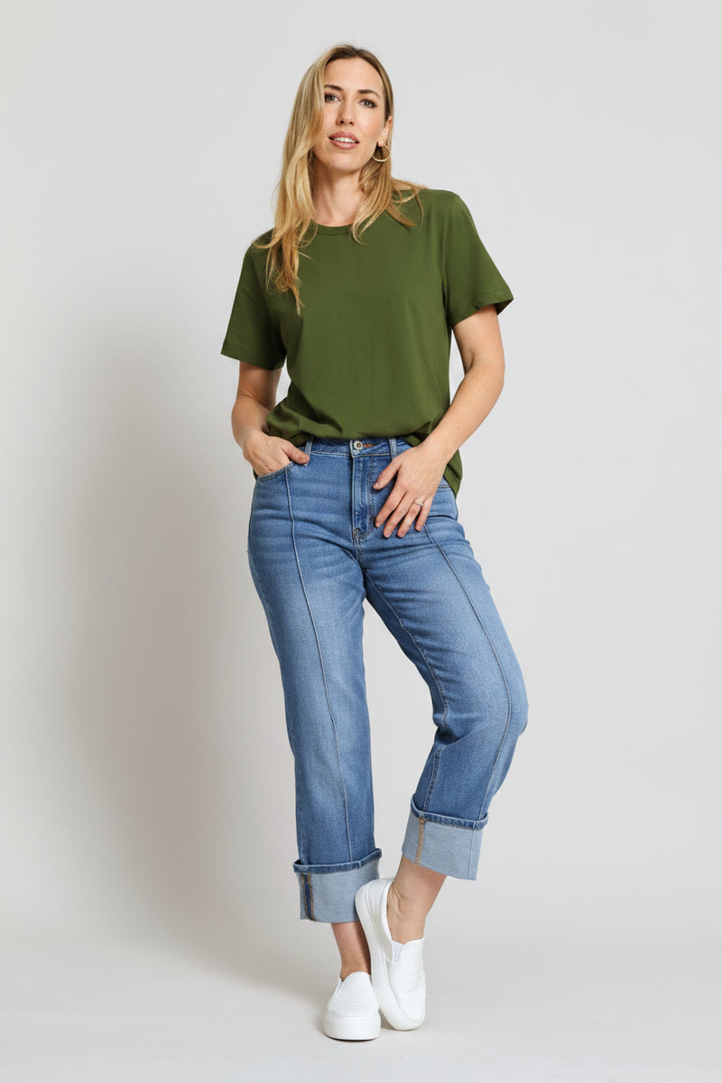 Cotton Rib Neck Boxy Tee - Dark Fatigue