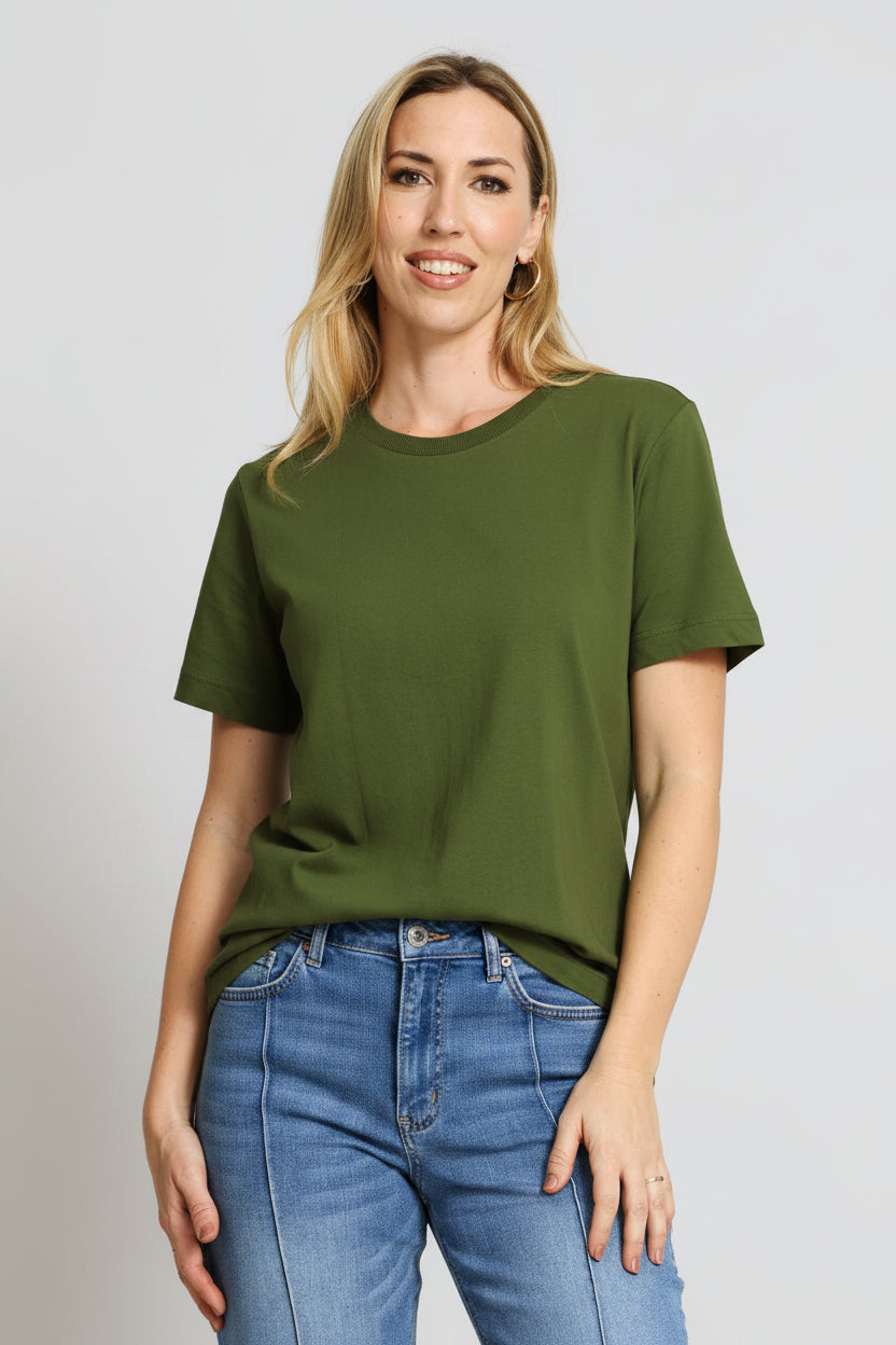 Cotton Rib Neck Boxy Tee - Dark Fatigue