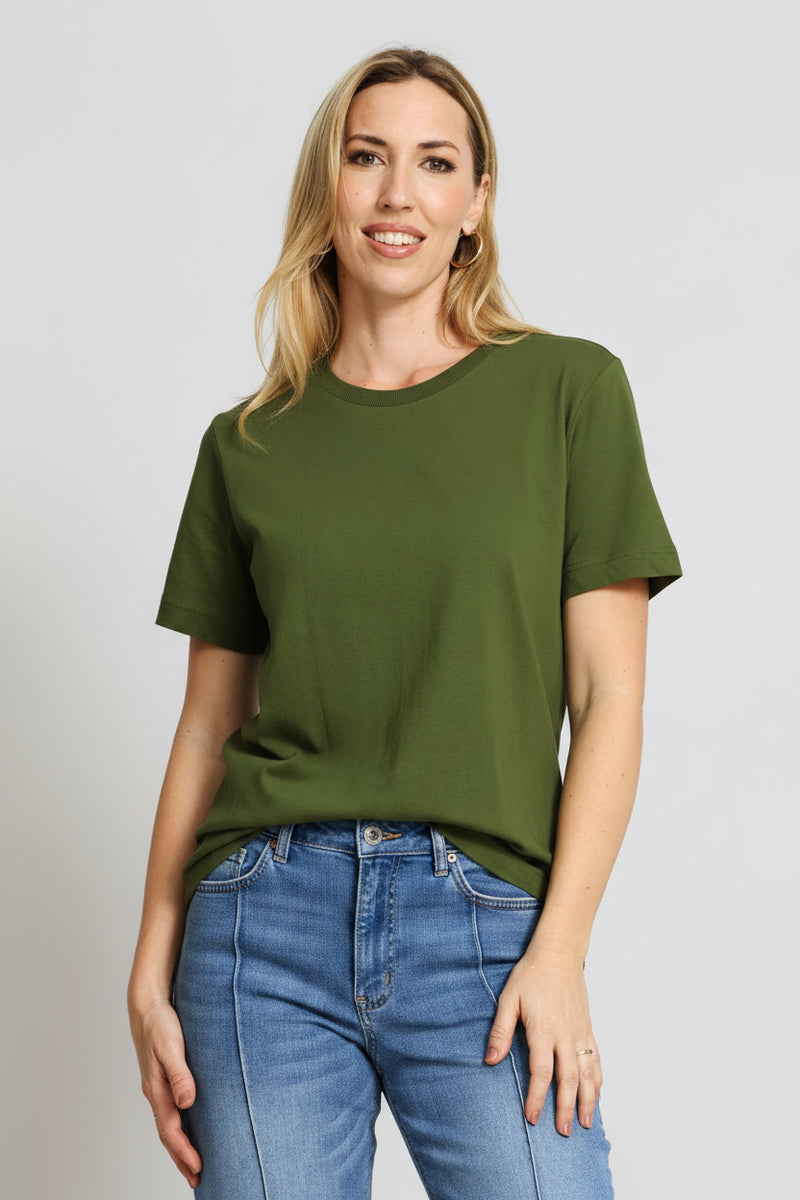 Cotton Rib Neck Boxy Tee - Dark Fatigue