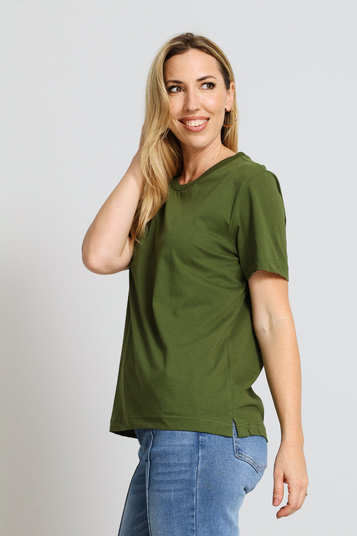 Cotton Rib Neck Boxy Tee - Dark Fatigue