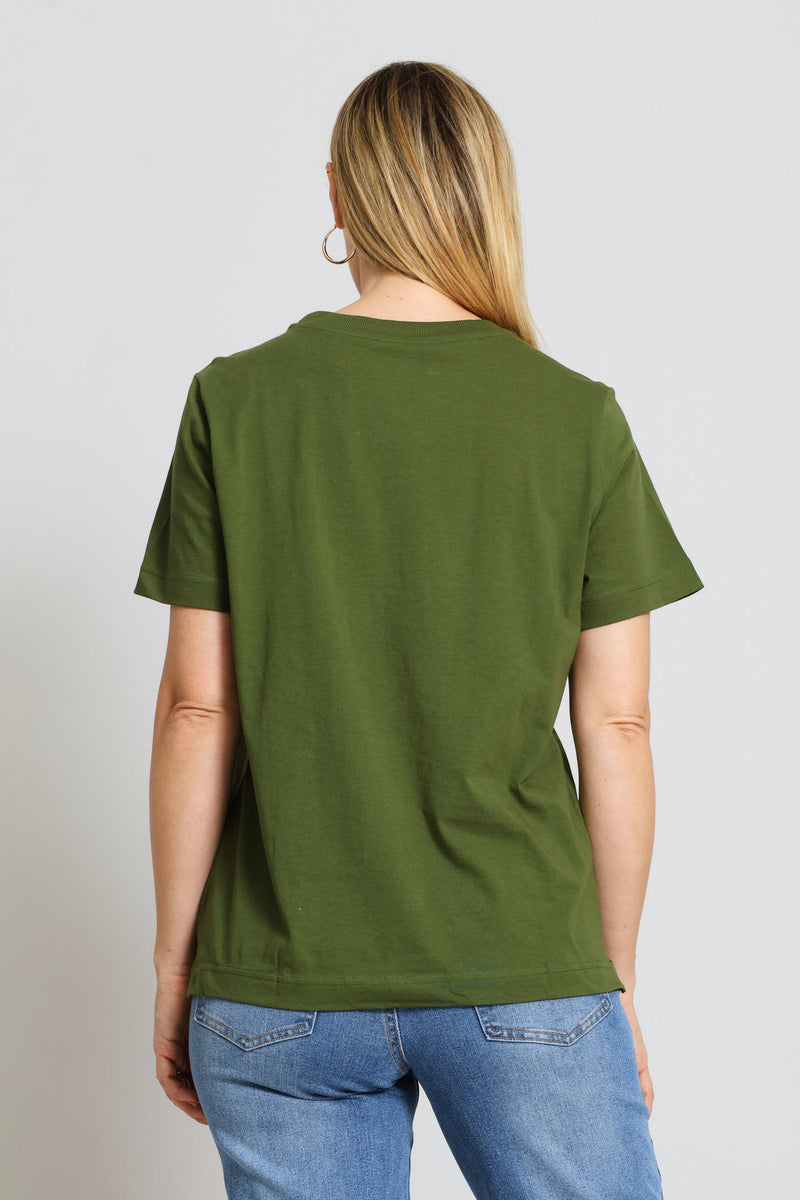 Cotton Rib Neck Boxy Tee - Dark Fatigue
