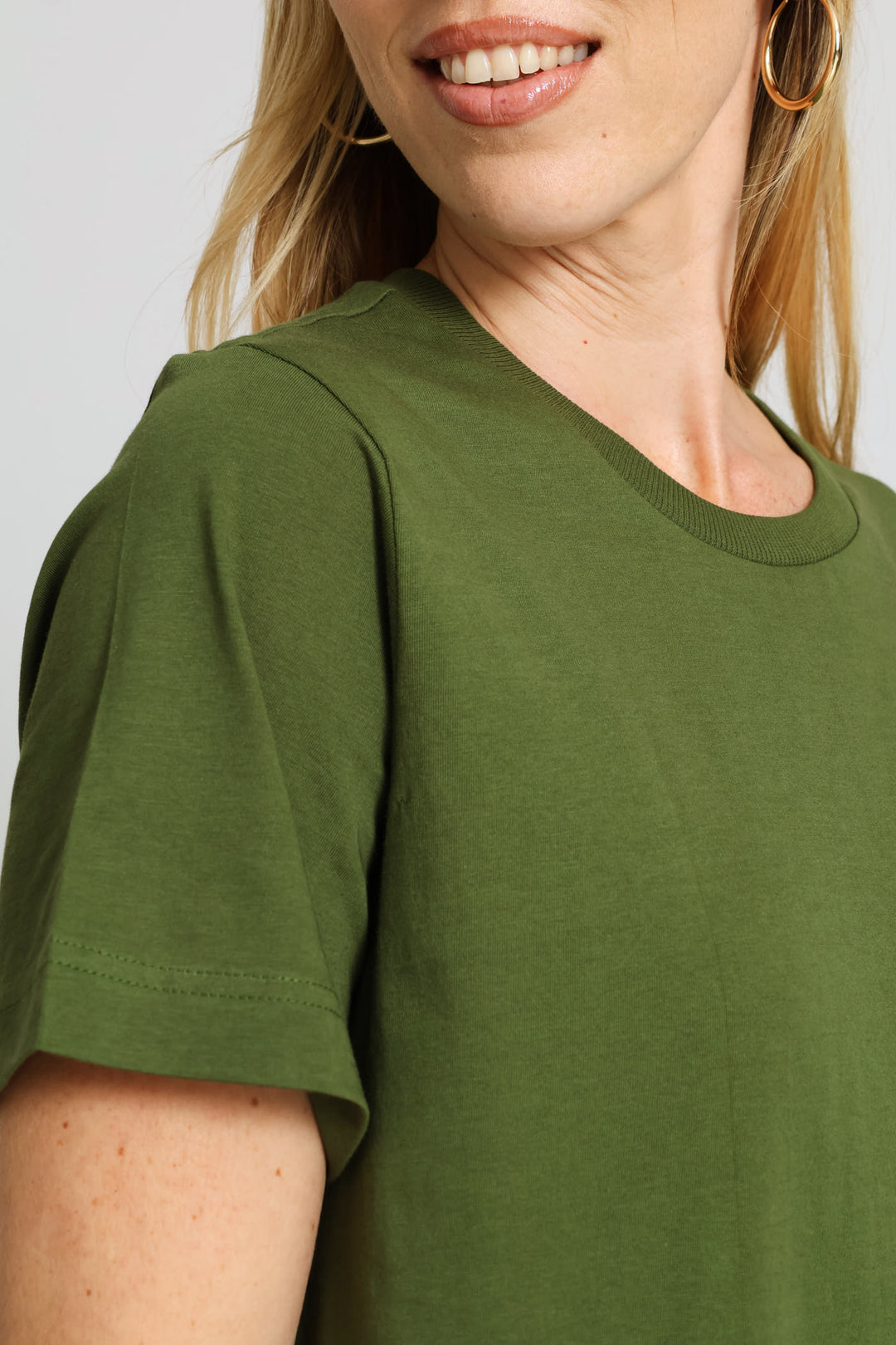 Cotton Rib Neck Boxy Tee - Dark Fatigue