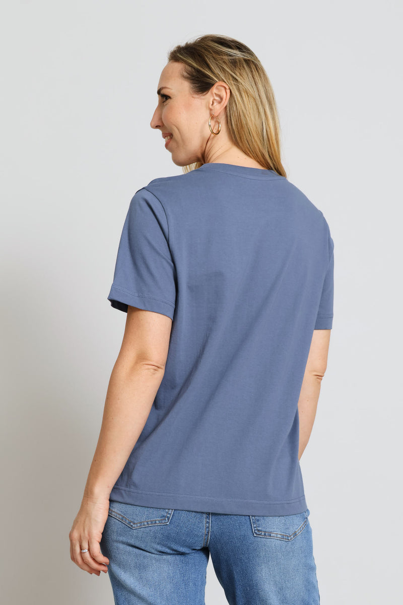 Cotton Rib Neck Boxy Tee - Mid Blue