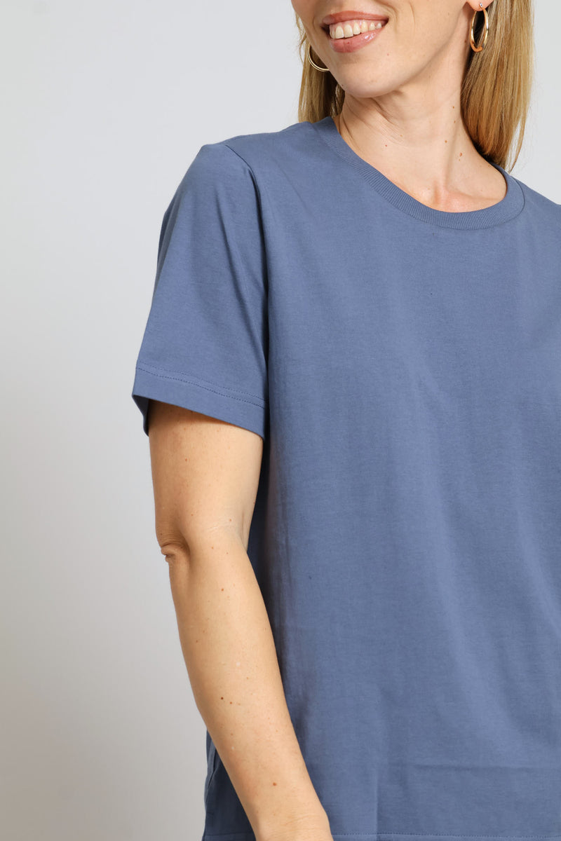 Cotton Rib Neck Boxy Tee - Mid Blue