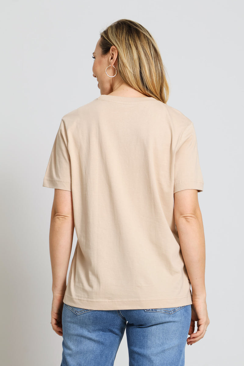 Cotton Rib Neck Boxy Tee - Mid Beige