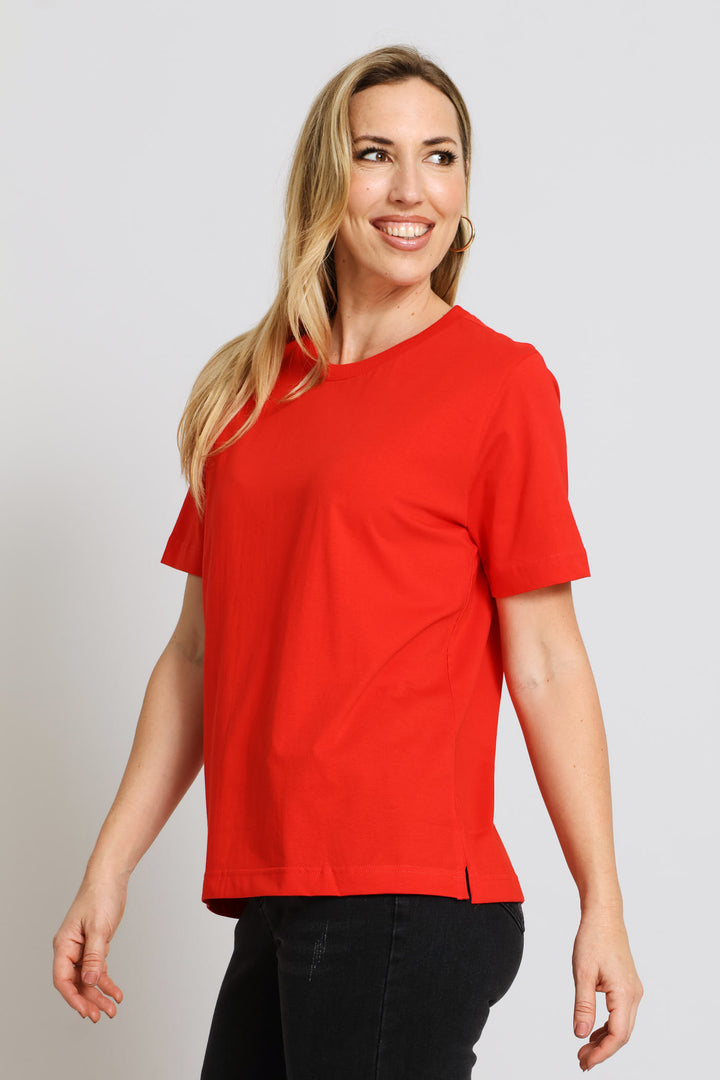 Cotton Rib Neck Boxy Tee - Red