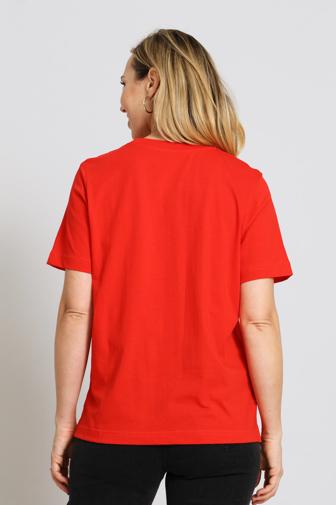 Cotton Rib Neck Boxy Tee - Red