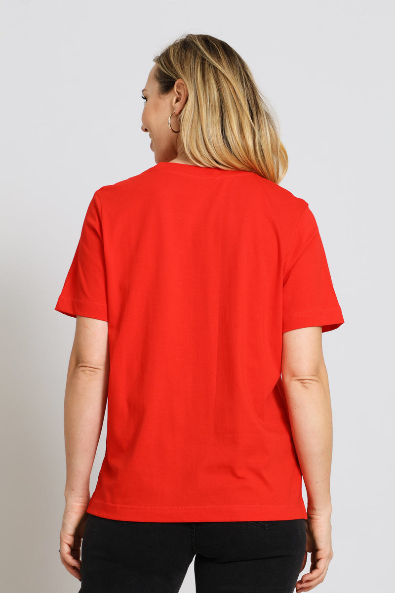Cotton Rib Neck Boxy Tee - Red
