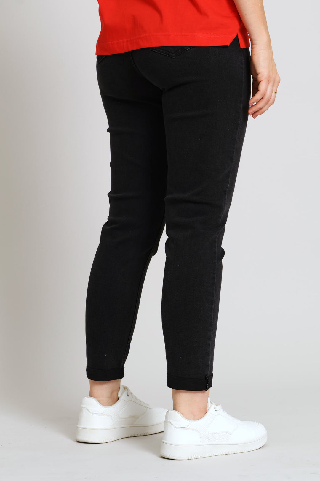 Hi-Rise Rip & Repair Turnup Mom Denim Jean - Charcoal