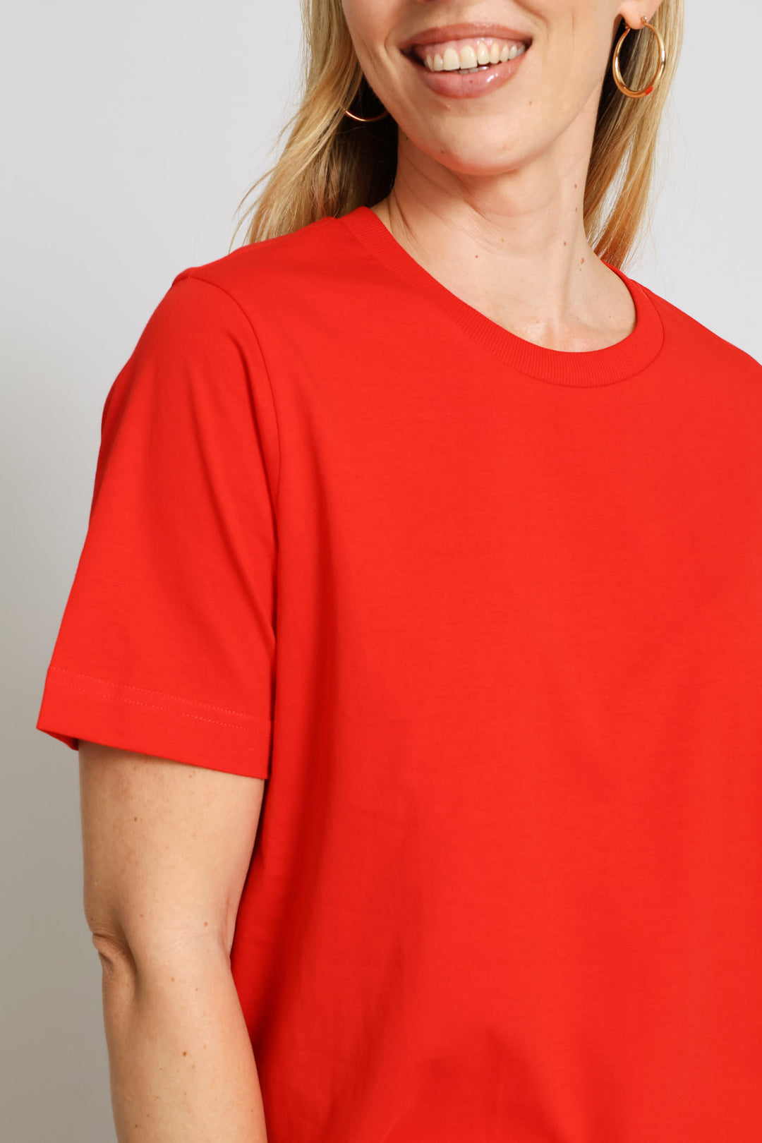 Cotton Rib Neck Boxy Tee - Red