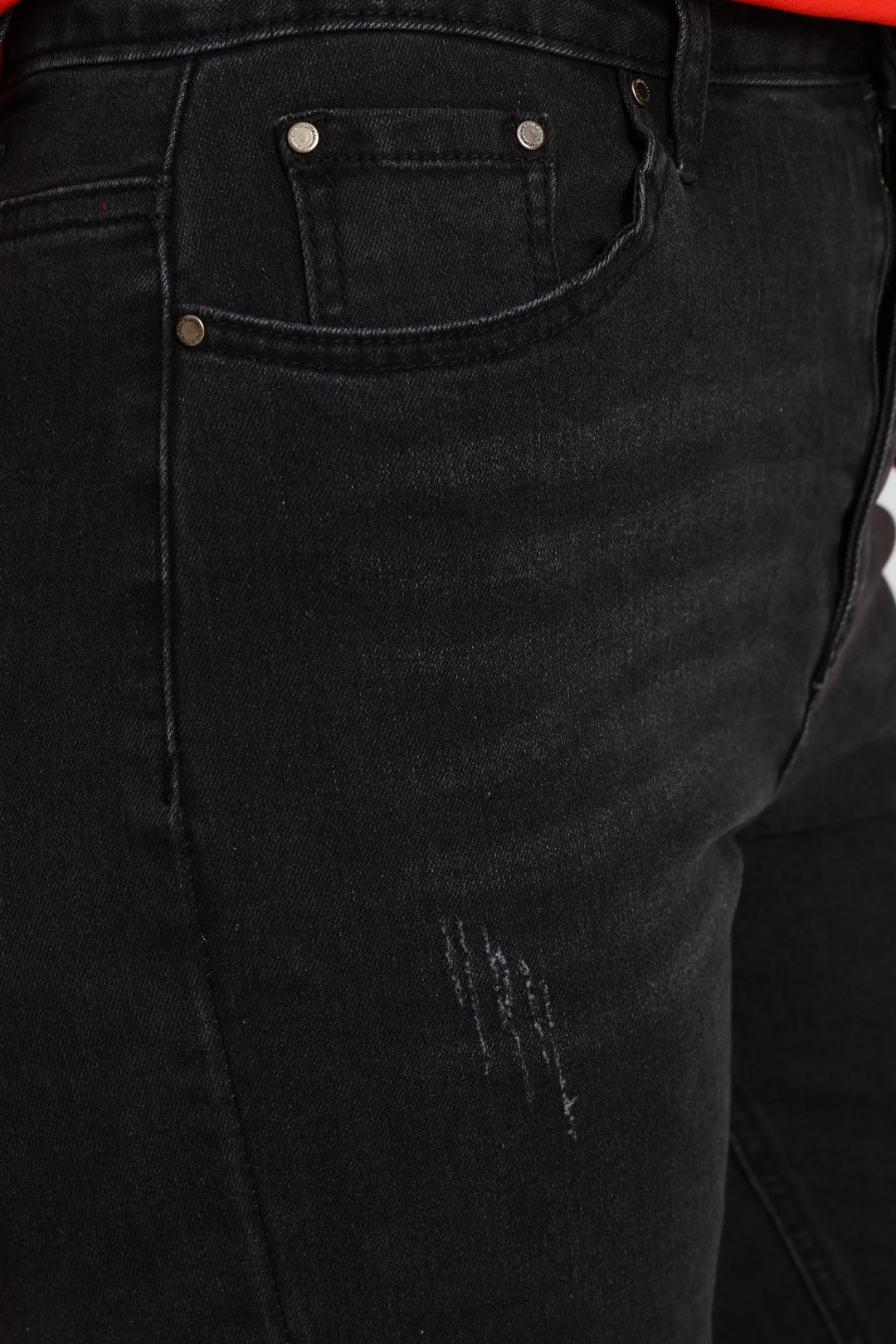 Hi-Rise Rip & Repair Turnup Mom Denim Jean - Charcoal