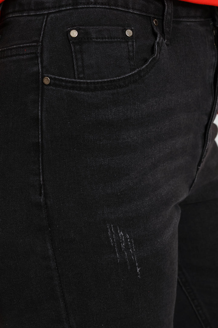 Hi-Rise Rip & Repair Turnup Mom Denim Jean - Charcoal