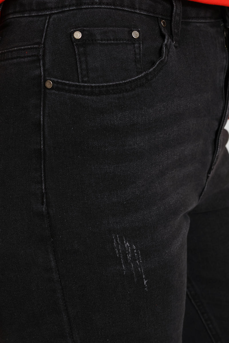 Hi-Rise Rip & Repair Turnup Mom Denim Jean - Charcoal