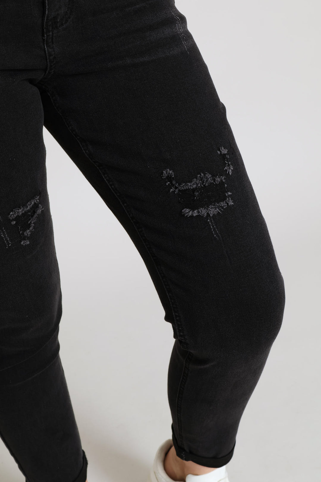 Hi-Rise Rip & Repair Turnup Mom Denim Jean - Charcoal