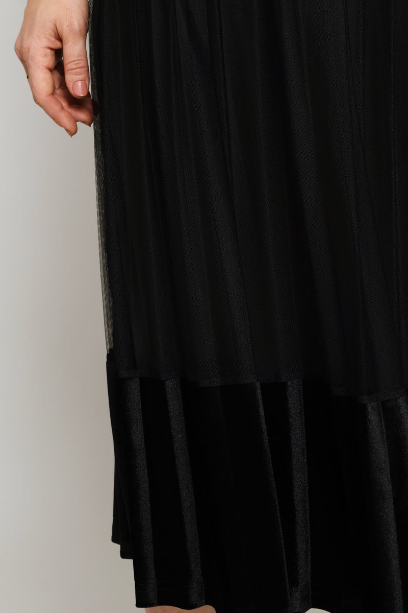 Pleated Mesh Combo Midi Skirt - Black