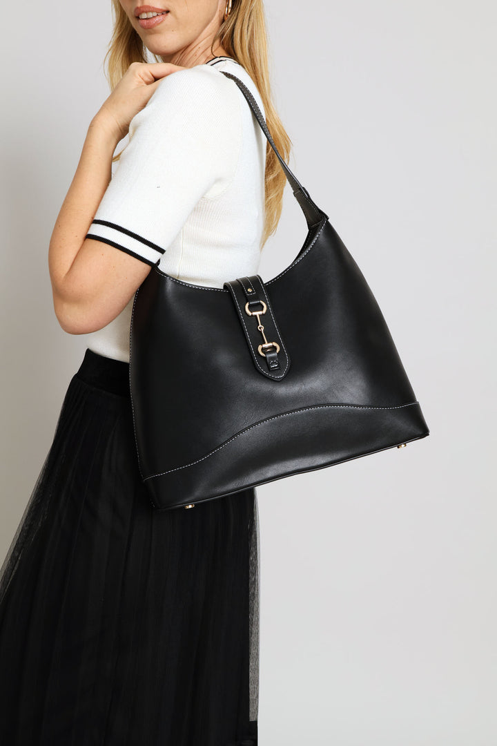 Snaffle Detail Shoulder Bag - Black