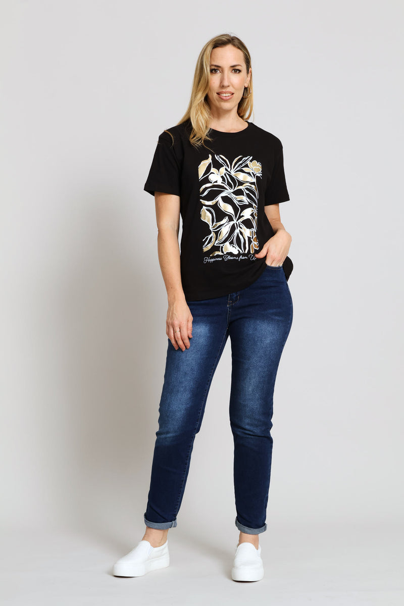 Sequin Foil Foliage Tee - Black