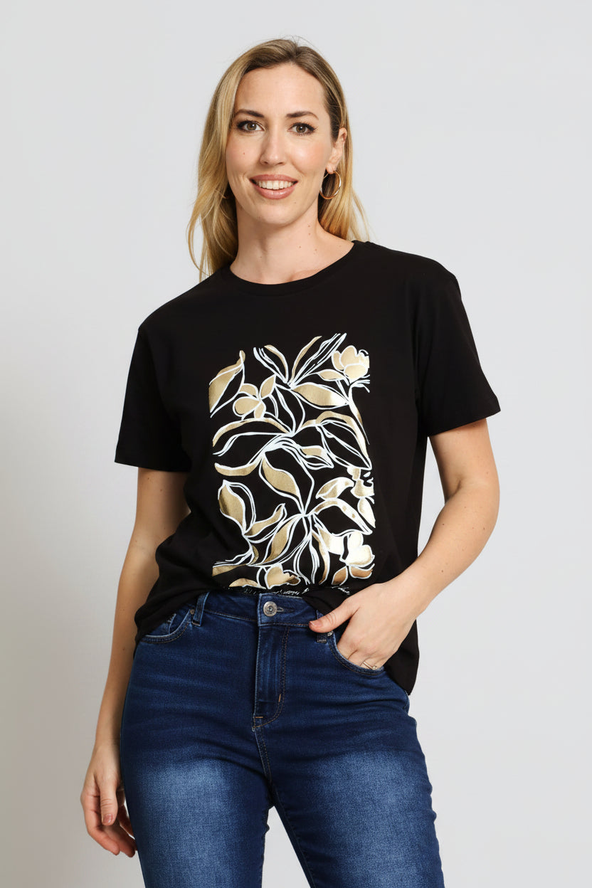 Sequin Foil Foliage Tee - Black