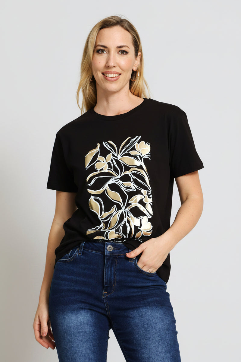 Sequin Foil Foliage Tee - Black