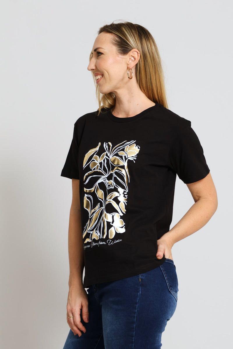 Sequin Foil Foliage Tee - Black