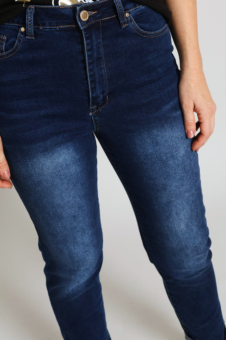 Hi-Rise Turnup Supersoft Cigarette Denim - Dark Wash