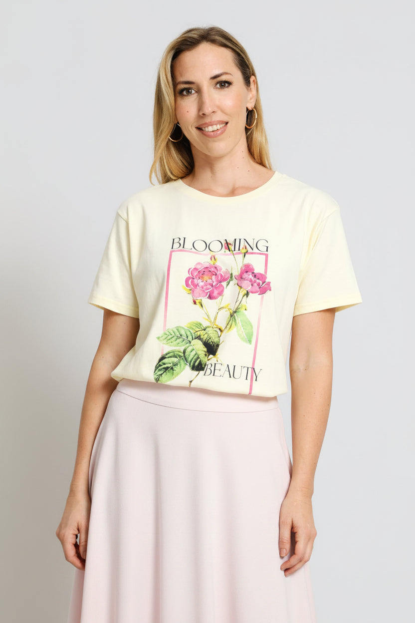 Sequin Flower Bloom Beauty Tee - Pastel Yellow