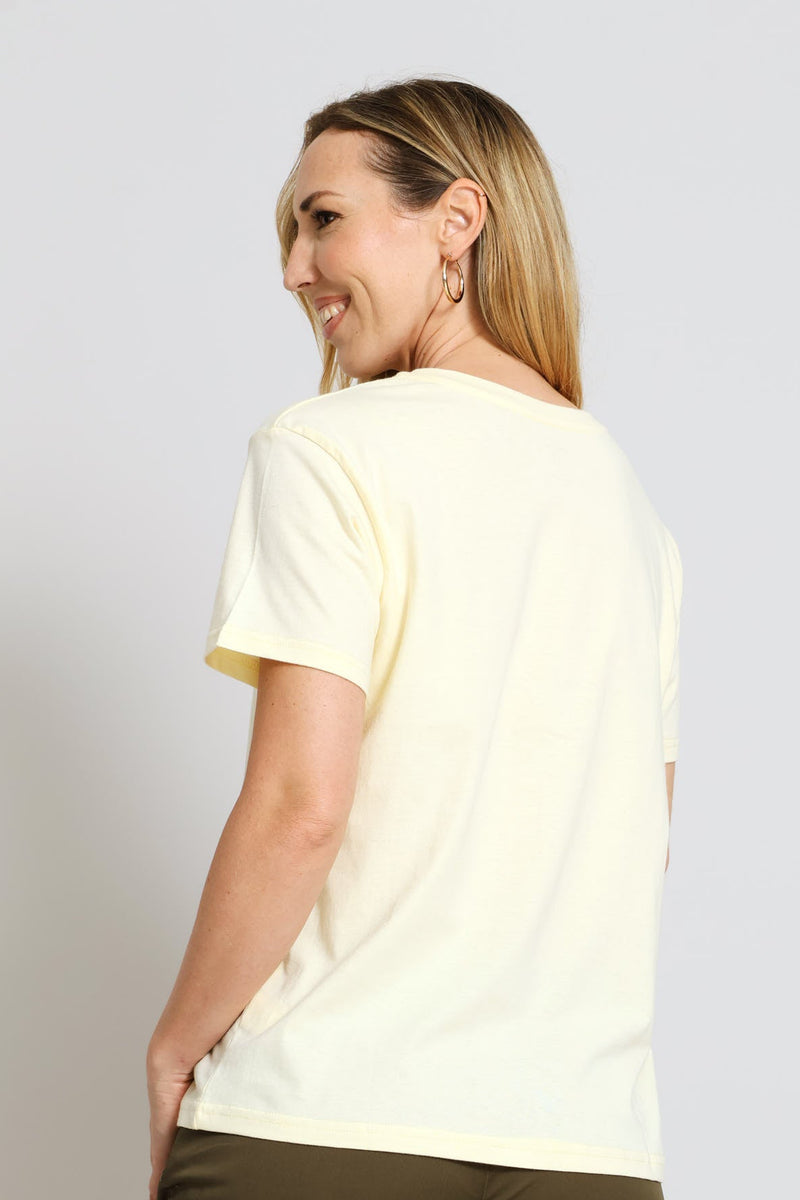 Sequin Flower Bloom Beauty Tee - Pastel Yellow