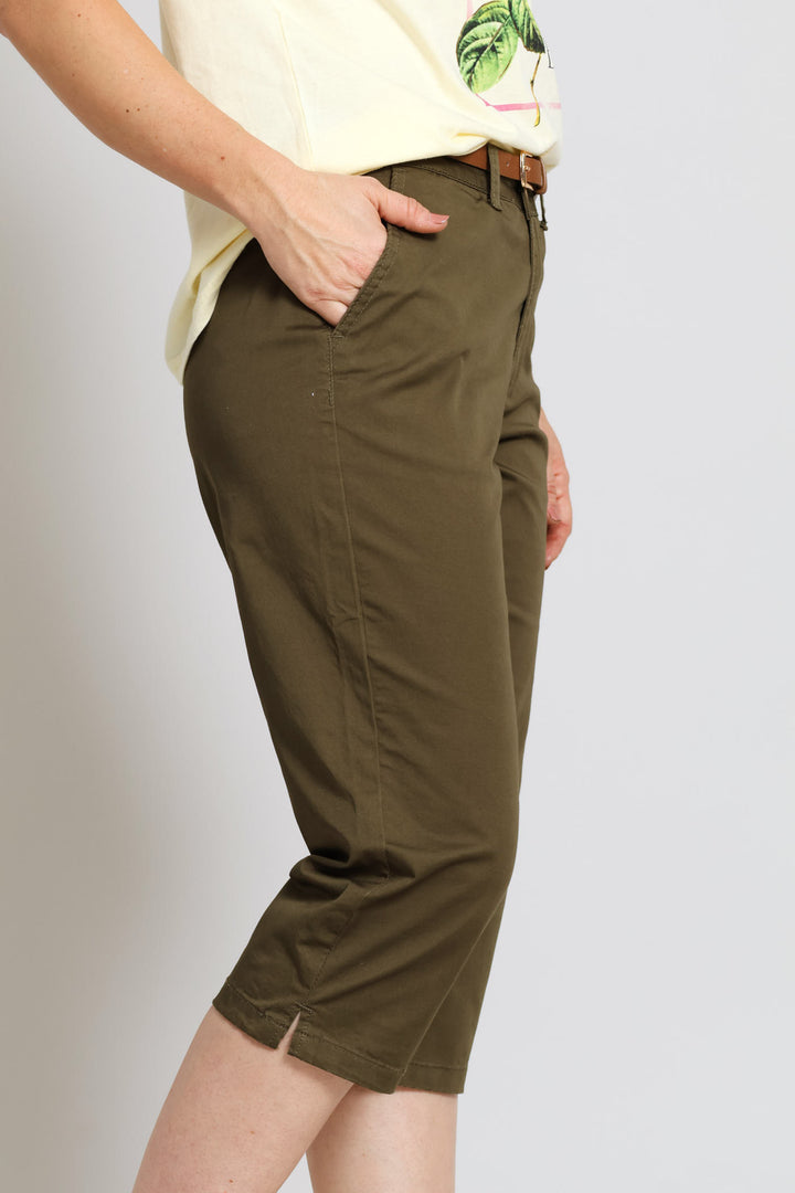 Belted Sateen Chino Capri Shorts - Fatigue