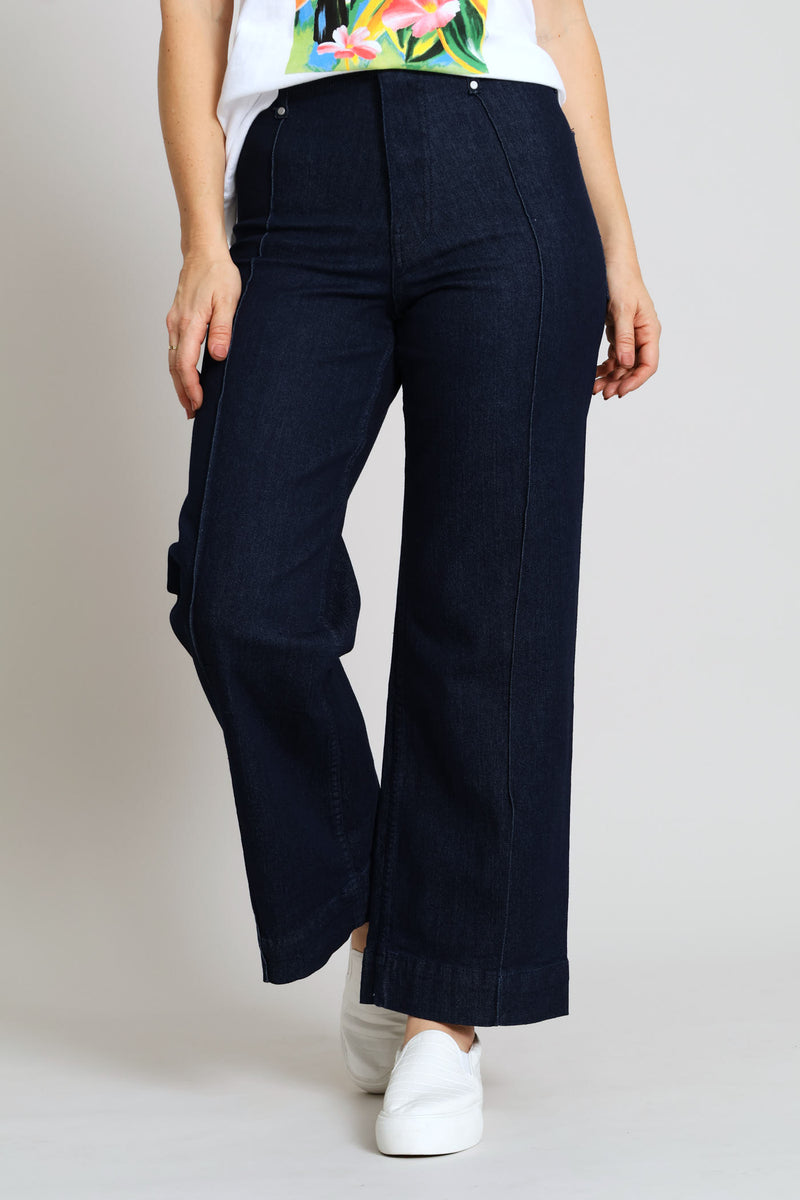 No Pocket Tailored Hirise Wide Leg Denim - Raw Wash